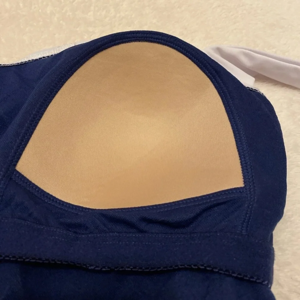 Basic Editions Blue and White Halter One-Piece Swimsuit